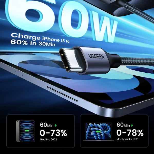 Cable USB-C a USB-C 60W Carga Rápida PD – Ugreen 2 m