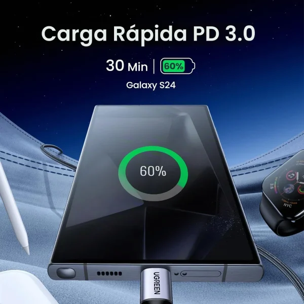 Cable USB-C a USB-C 60W Carga Rápida PD – Ugreen 2 m