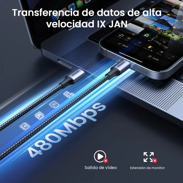 Cable USB-C a USB-C 60W Carga Rápida PD – Ugreen 2 m