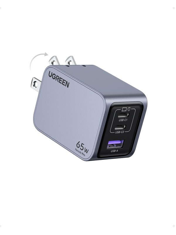 Cargador Ugreen Nexode Pro 65W GaN 3 Puertos (2 USB-C + 1 USB-A) con Cable USB-C